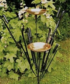 ACHLA Double Cattail Bird Bath With Iron Perches