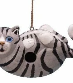Bobbo Unique Birdhouses Grey Tabby Cat Wooden Birdhouse