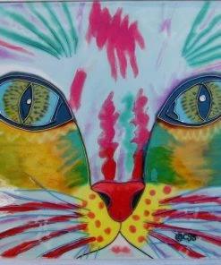 TileCraft Ceramic Art Tile- Bright Cat Face- 2 Sizes