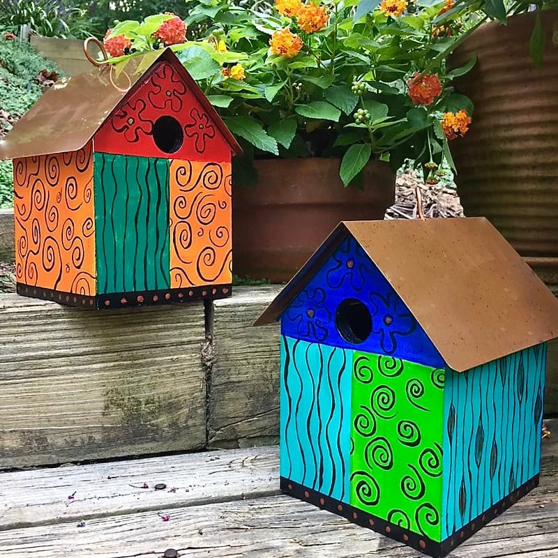 The Birdhouse Chick Color Block Copper Birdhouse 3 The Birdhouse Chick Color Block Copper Birdhouse