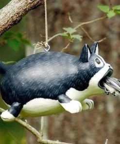 Bobbo Unique Birdhouses Black & White Fat Cat Wood Birdhouse 2