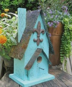 The Birdhouse Chick Barn Wood Birdhouse- Fleur-de-Lis Unique Birdhouses